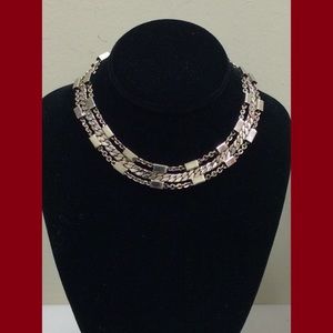 Silvertone 14” Choker Style multi strand necklace.